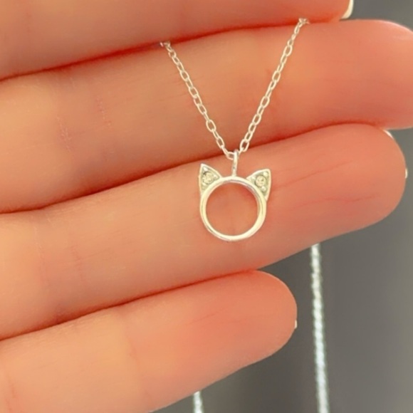 Sterling Silver Cat Ears Pendant Necklace – Cute & Minimalist Jewelry - Picture 3 of 9